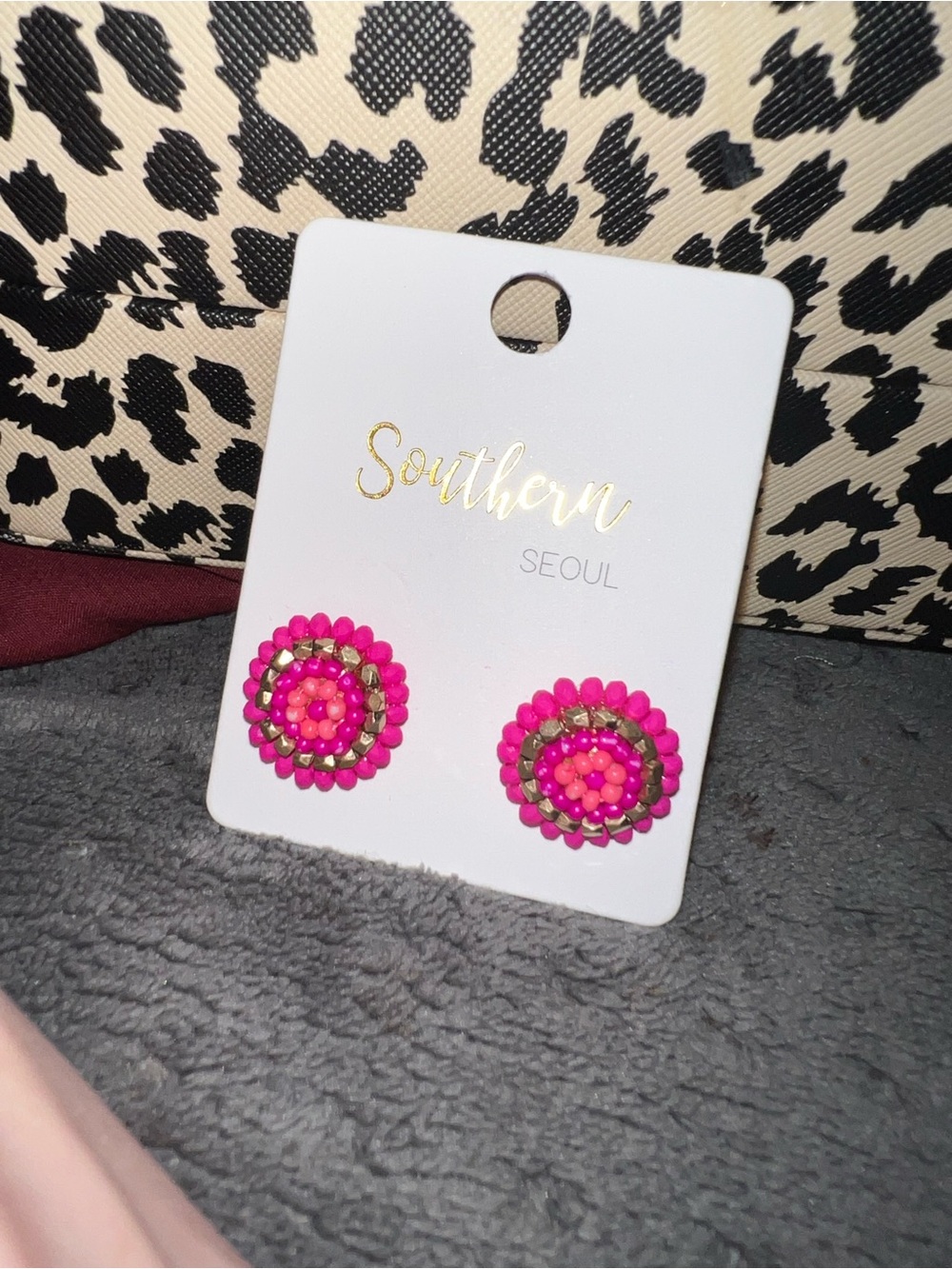 New pink flower studs